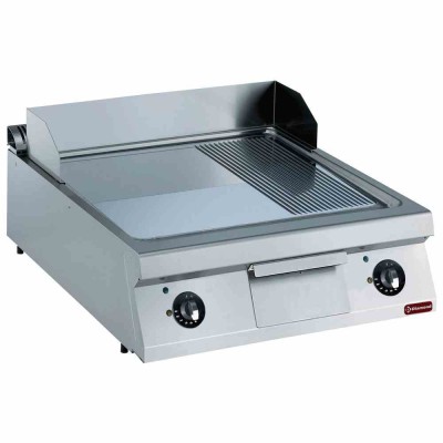 DIAMOND - Plaque de cuisson électrique 2/3 lisse 1/3 rainurée acier traité brossé TOP P. 900 mm