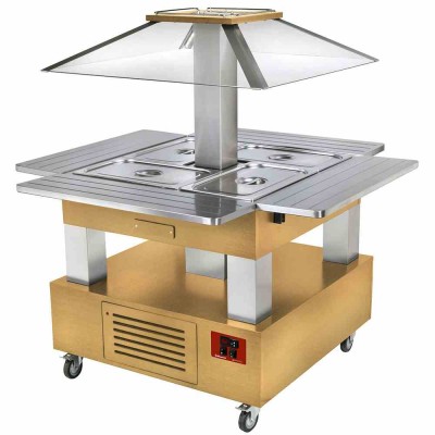 DIAMOND - Ilot buffet chauffant bain marie 4x GN1/1-150 Bois Clair