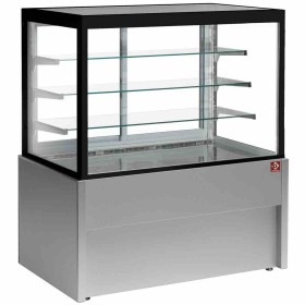DIAMOND - Comptoir vitrine panoramique chauffante 4 niveaux sans réserve gris L. 1500 mm