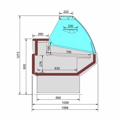 DIAMOND - Comptoir ventilé avec réserve vitre bombée frontal blanc L. 2930 mm