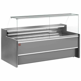 DIAMOND - Comptoir vitrine réfrigéré à vitre droite 90° ventilé avec réserve gris L. 2000 mm