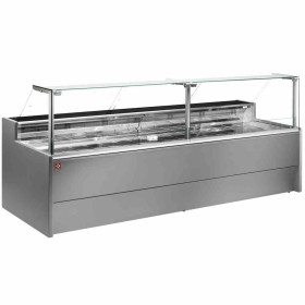 DIAMOND - Comptoir vitrine réfrigéré à vitre droite 90° sur pistons ventilé avec réserve gris L. 1500 mm
