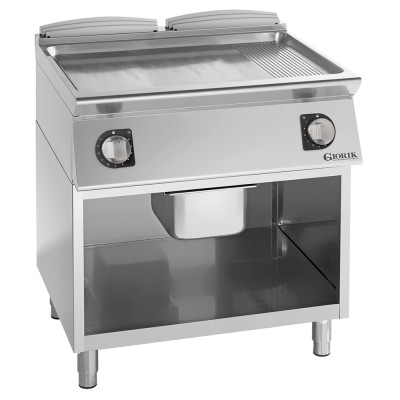 GIORIK - Plancha électrique acier chromé surface de cuisson double mi-lisse/ mi-rainurée 80x90x90