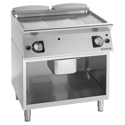 GIORIK - Plancha gaz acier chromé surface de cuisson double mi-lisse/ mi-rainurée 80x90x90