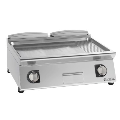 GIORIK - Plancha électrique acier chromé surface de cuisson double mi-lisse/ mi-rainurée 80x90x25