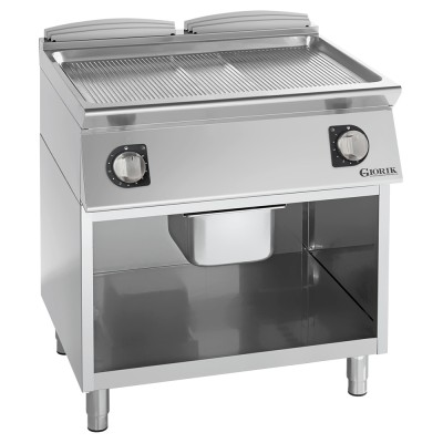 GIORIK - Plancha électrique acier chromé surface de cuisson double rainurée 80x90x90