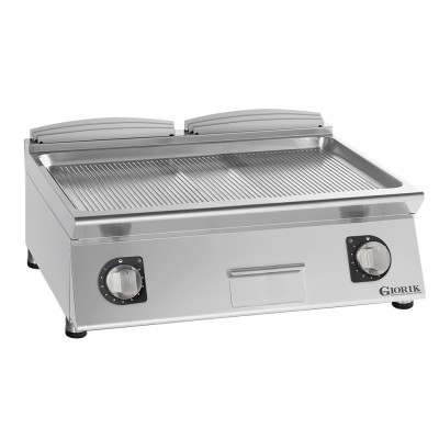 GIORIK - Plancha électrique acier chromé surface de cuisson double rainurée 80x90x25