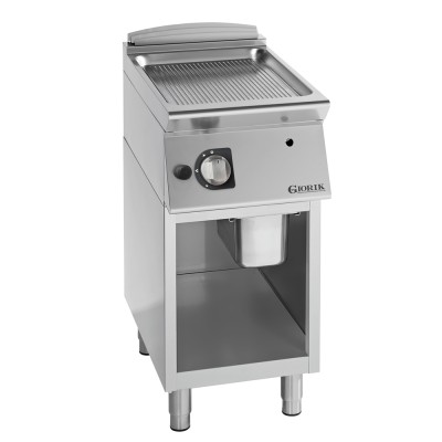 GIORIK - Plancha gaz acier chromé surface de cuisson simple rainurée 40x90x90