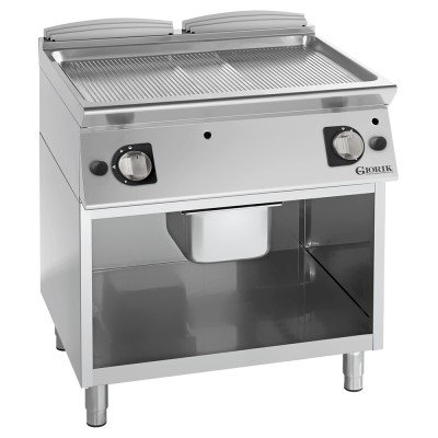 GIORIK - Plancha gaz acier chromé surface de cuisson double rainurée 80x90x90