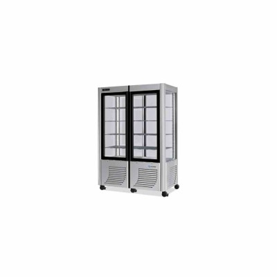 FURNOTEL - Vitrine réfrigérée positive 4 faces vitrées 800 litres fixe/grilles chromées 2 portes