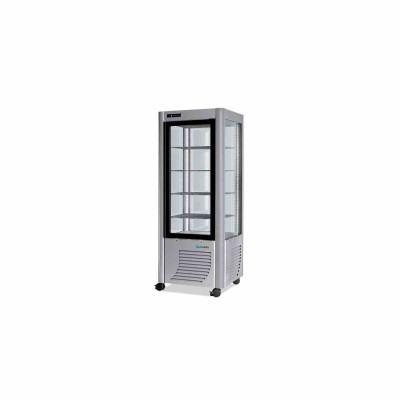 FURNOTEL - Vitrine réfrigérée positive 4 faces vitrées 400 litres tournante/plateaux verres 1 porte