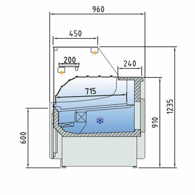 DIAMOND - Fin de série - Comptoir vitrine ventilé avec réserve largeur 2995 mm - Noir
