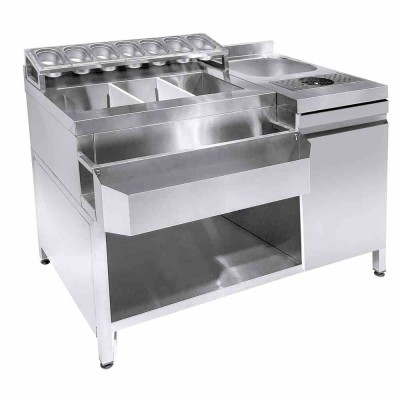 COMBISTEEL - Cocktails bar station incl. évier, lave-verres, bacs gn, speedrail porte-bouteilles