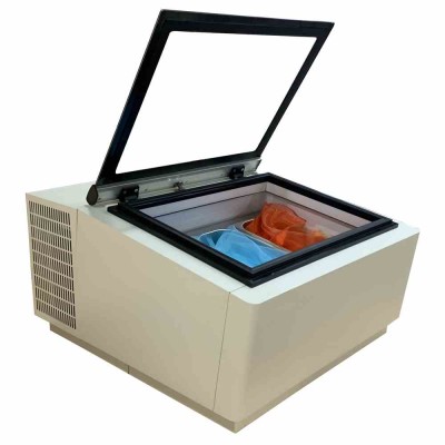 COMBISTEEL - Vitrine à crème glacée blanc de table s'ouvre du côté client 3x5 L