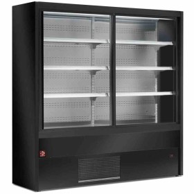 DIAMOND - Vitrine murale noire ventilée 2 portes coulissantes L. 1500 mm