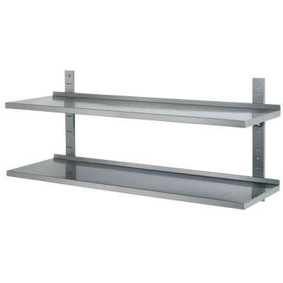 L2G - Etagère murale inox pleine sur cremailleres 2 niveaux L. 1200 mm