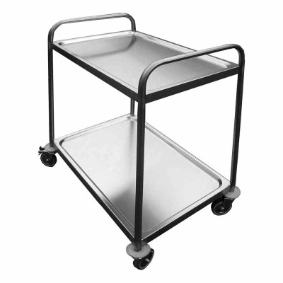 L2G - Desserte soudée inox 2 plateaux 4 roues pivotantes 2 à freins L. 1000 mm