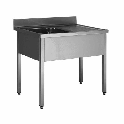 L2G - Plonge inox demontable 1 bac 400x400x250 mm bac à gauche pieds carrés égouttoir à droite