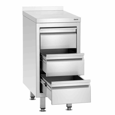 BARTSCHER - Meuble inox à 3 tiroirs et dosseret L. 400 mm P. 700 mm