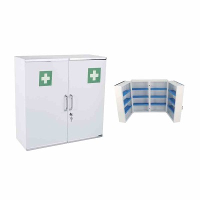 L2G - Armoire à pharmacie premier secours 2 portes fixation murale 12 étagères en métal