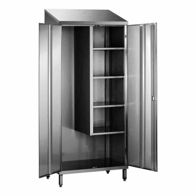 L2G - Armoire balais inox 1 porte doublee 1 côté 3 étagères réglables + 1 fixe