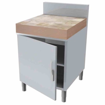 L2G - Meuble billot bois épaisseur 100mm 1p.battante dessus cadre pour billot 598x748x100 mm