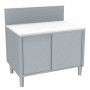 L2G - Meuble de découpe fromage surbaisse inox dessus poly blanc épaisseur 20 mm portes coulissantes