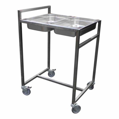 L2G - Chariot cuvier inox pour bac gn 4 roues dont 2 freinées