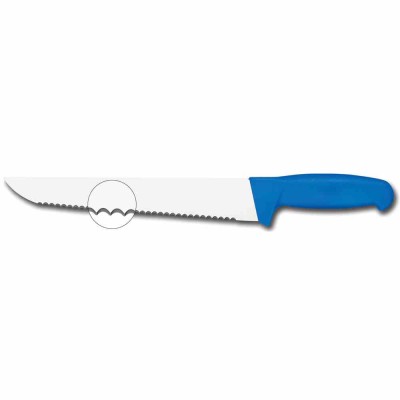 L2G - Couteau à poisson cranté L. 300 mm manche bleu surmoule