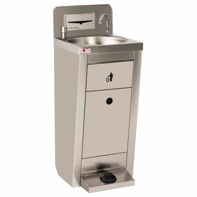 L2G - Lave-mains autonome inox commande par pédale doseur savon + boite a papier + 2 jerricans 10 L