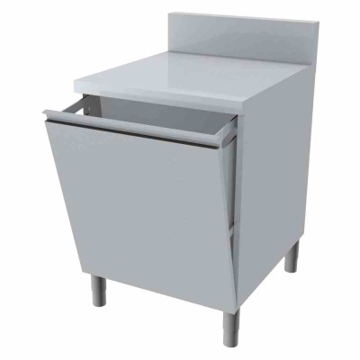 L2G - Meuble poubelle dessus inox + dosseret inox sur tiroir à façade basculante 600x700x850 mm