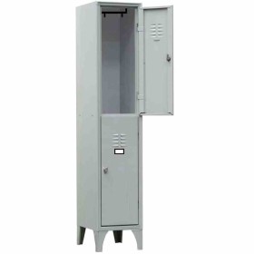 L2G - Armoire vestiaire multicases 1 colonne 2 cases sur pieds fermeture a clé couleur gris
