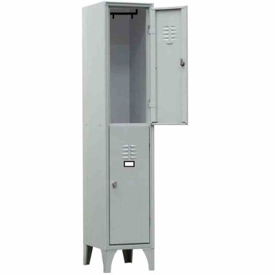 L2G - Armoire vestiaire multicases 1 colonne 2 cases sur pieds fermeture a clé couleur gris