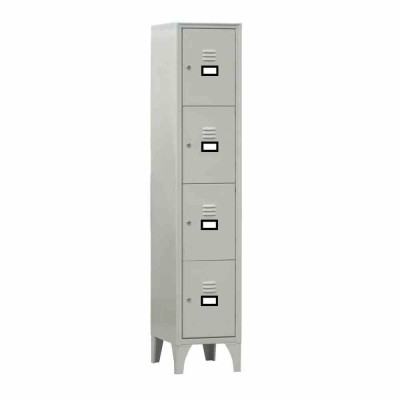 L2G - Armoire vestiaire multicases 1 colonne 4 cases sur pieds fermeture a clé couleur gris