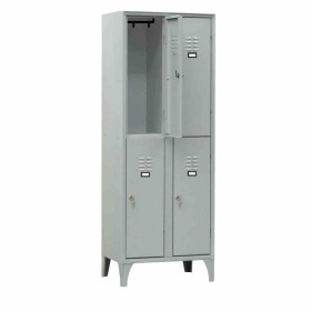 L2G - Armoire vestiaire multicases 2 colonnes 4 cases sur pieds fermeture a clé couleur gris