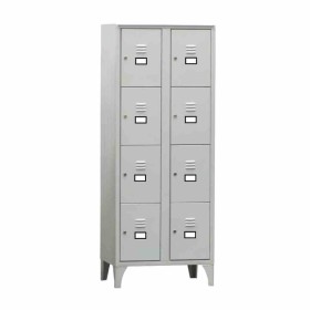 L2G - Armoire vestiaire multicases 2 colonnes 8 cases sur pieds fermeture a clé couleur gris