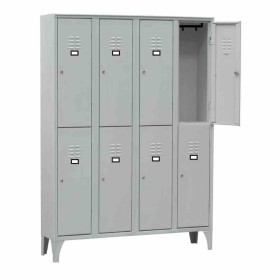 L2G - Armoire vestiaire multicases 4 colonne 8 cases sur pieds fermeture a clé couleur gris