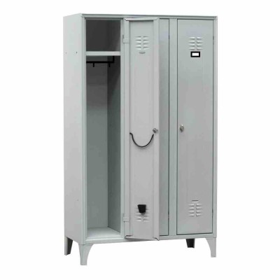 L2G - Vestiaire industrie propre acier sur pieds 3 cases couleur grise