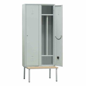 L2G - Vestiaire industrie salissante acier sur banc dessus bois 2 cases couleur gris