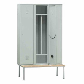 L2G - Vestiaire industrie salissante acier sur banc dessus bois 3 cases couleur gris