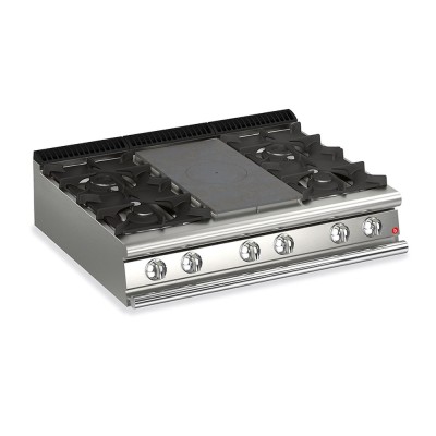 BARON - Plaque de cuisson - Top 4 feux vifs gaz + 1/2 plaque coup de feu - Gamme QUEEN 700