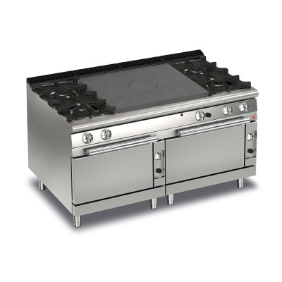 BARON - Fourneau - 4 feux vifs gaz + plaque coup de feu sur 2 fours gaz - Gamme QUEEN 700