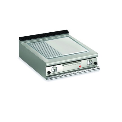 BARON - Top plancha gaz - Plaque 1/3 rainurée 37,3 dm² - AISI 430 - L. 800 mm - 705x490 - Gamme QUEEN 700