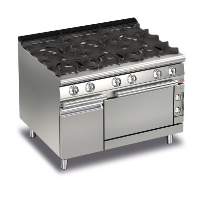 BARON - Fourneau - 6 feux vifs gaz sur four électrique et placard fermé - Gamme QUEEN 700