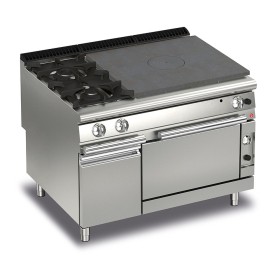 BARON - Fourneau - 2 feux vifs + plaque coup de feu sur four gaz - Gamme QUEEN 900 - 36 kW
