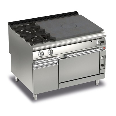 BARON - Fourneau - 2 feux vifs + plaque coup de feu sur four gaz - Gamme QUEEN 900 - 36,5 kW