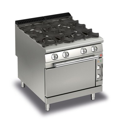BARON - Fourneau - 4 feux vifs + 1/2 plaque coup de feu sur four électrique - Gamme QUEEN 900 - 23,2 + 6 kW