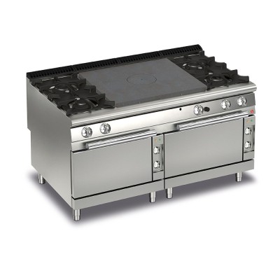 BARON - Fourneau - 4 feux vifs + plaque coup de feu sur 2 fours électriques - Gamme QUEEN 900 - 41 + 12 kW