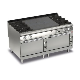 BARON - Fourneau - 4 feux vifs + plaque coup de feu sur 2 fours gaz - Gamme QUEEN 900 - 58 kW