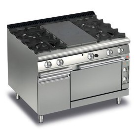 BARON - Fourneau - 4 feux vifs gaz + 1/2 plaque coup de feu sur four gaz + placard neutre - Gamme QUEEN 900
